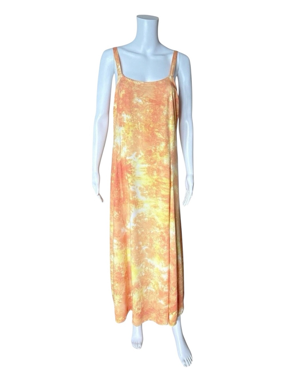 Dharma Trading Co Maxi Dress Womens L Orange Yellow Tie Dye Back Tie Rayon B